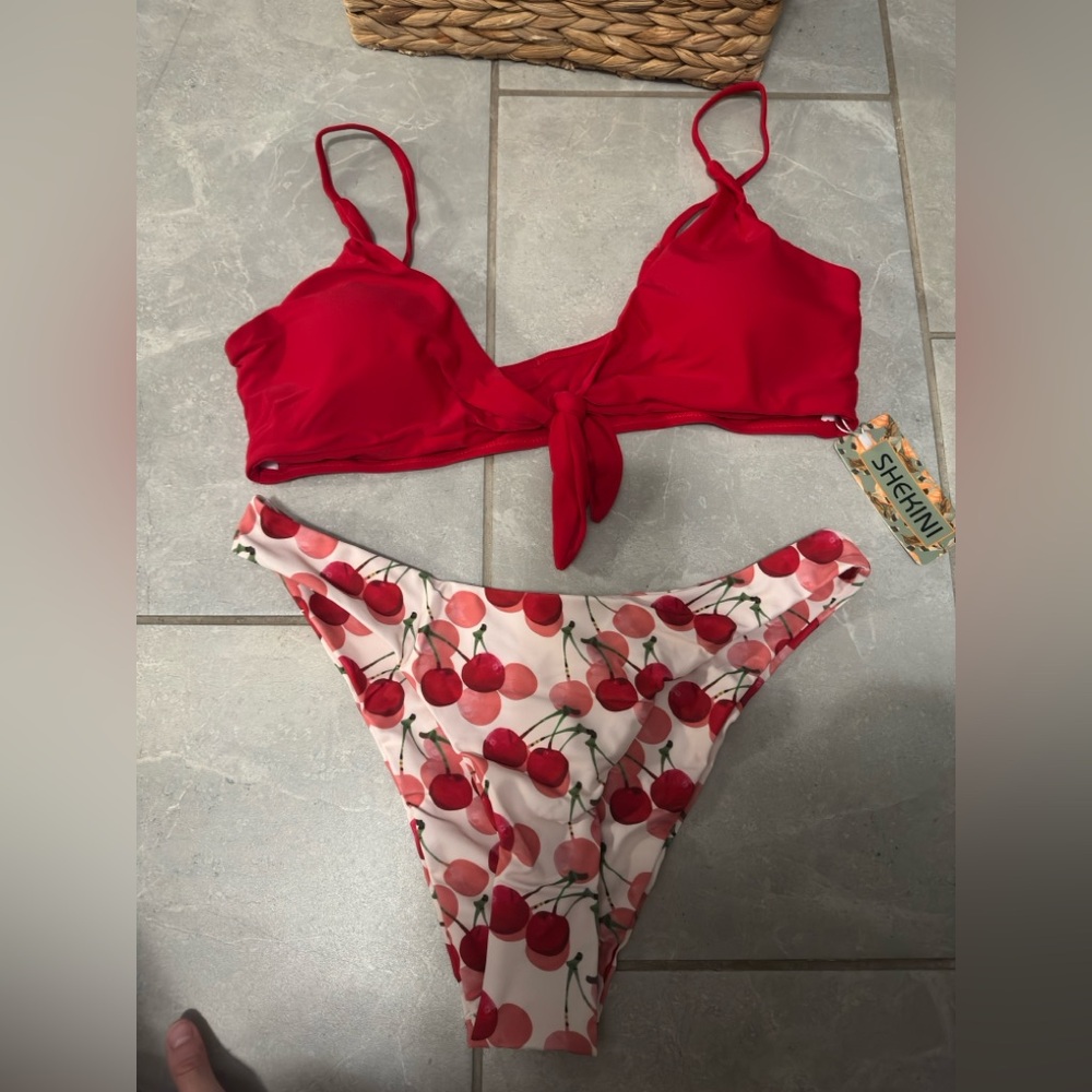 SHEIN Red Cherry Print Bikini Set